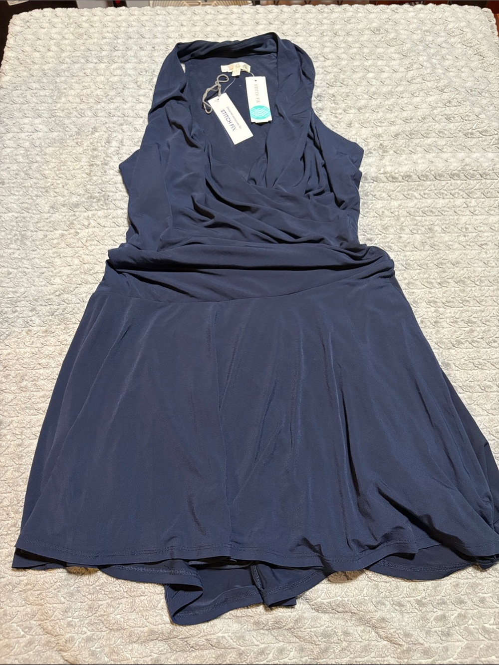 Nine Britton Sleeveless Navy Mini Dress with Draped Bodice Size Medium